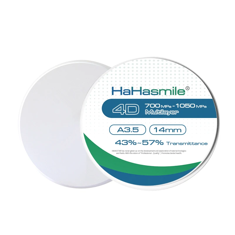 Hahasmile 4D-Multilayer Zirconia Blocks Dental Lab 98-A3.5 Hardness 1250Hv 12mm/14mm/16mm/18mm/20mm/22mm/25mm High Quality