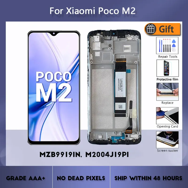 

ЖК-дисплей 6,53 дюйма для Xiaomi Poco M2 с рамкой дигитайзера сенсорной панели для Xiaomi Poco M2 LCD Pocophone M2 MZB9919IN