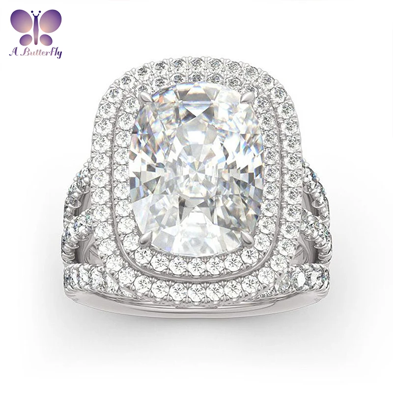 Luxury 925 Sterling Silver Inlaid With Cushion Cut 4CT SONA High Carbon Diamond Female Ring Party Fine Jewelry