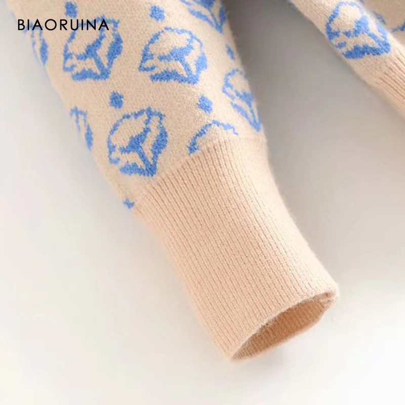 BIAORUINA, Женский жаккардовый Повседневный вязаный комплект из двух предметов с рисунком, базовый свитер, пуловер+ модная прямая вязаная юбка
