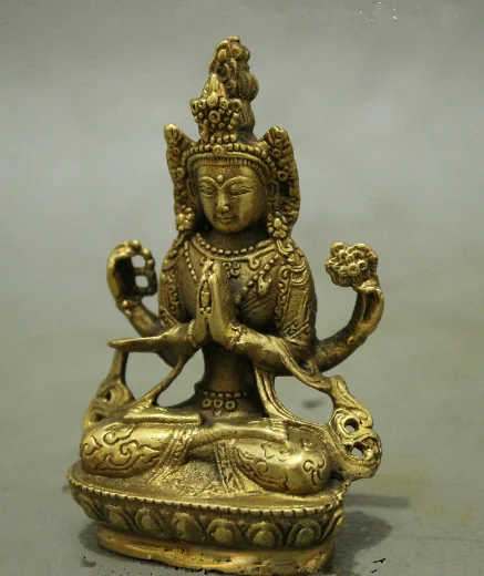 Народное искусство Китая Тибет Тибетский латунь Буддизм kwan-инь 4 руки ченрезиг