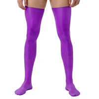 1 pair mens sheer compression socks full footed stockings glossy anti skid soft elasticity band thigh high silk long stockings