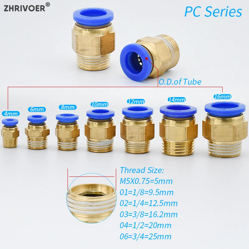 Быстроразъемный латунный пневматический Фиттинг для шланга ПК 4 мм 6 8 10 1/4 дюйма 1/2