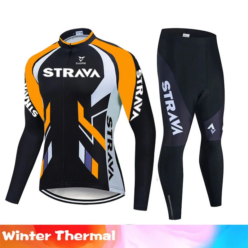 2021 профессиональная команда STRAVA Зимняя Теплая Флисовая велосипедная Джерси