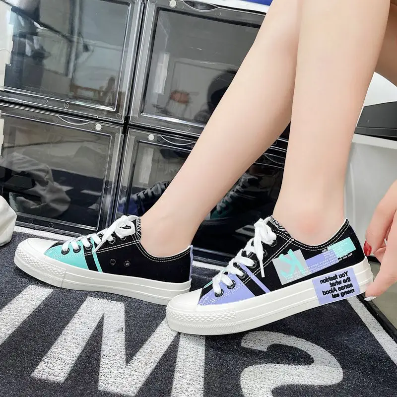 

Autumn Thick Platform Vulcanized Women Shoes Canvas Graffti Breathable Flat Skateboard Black White Lace Up Zapatos Mujer Verano