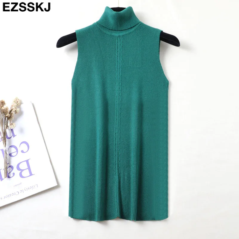 Топ женский трикотажный без рукавов с высоким воротником на весну-осень - купить