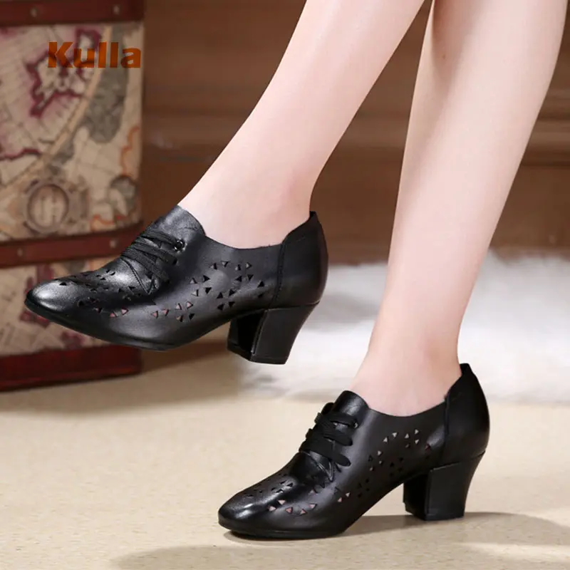 

Ballroom Latin Dance Shoes Women Genuine Leather Heels Cut-outs Practice Teacher Dance Sneakers Woman Salsa Tango Dancing Shoes