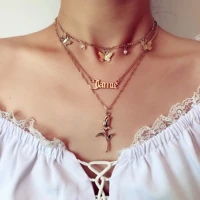 kpop chain choker butterfly necklace women letter collares jewelry chains collier pearl necklaces egirl flower mothers day gift