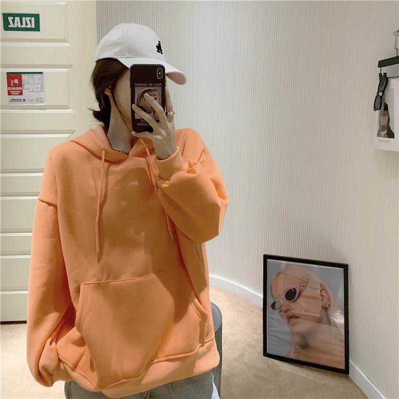 

Lazy Style Solid Color Sweater Back Zipper Plus Velvet Thick Coat Hoodie