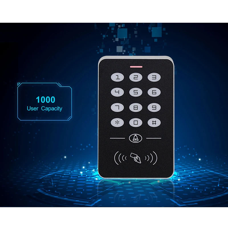 MOOL DC12V Electronic Access Control Keypad RFID Card Reader Controller with Door Bell Backlight for Security Lock S |