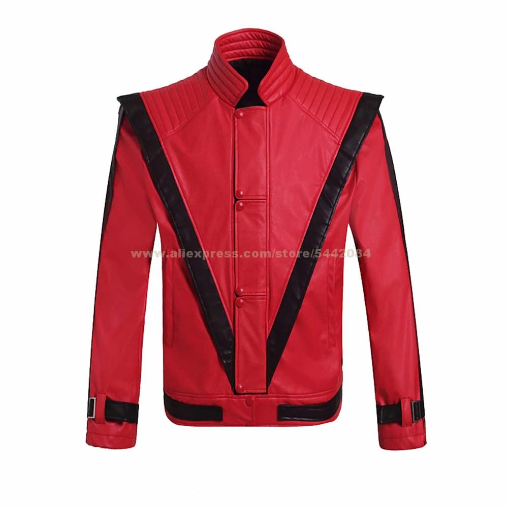 MJ Michael Jackson Jacket Thriller Red Retro Leather Coat MTV Collection Outwear Party Cosplay Imitation Prop #04CLSD02
