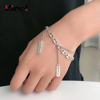 kinel handmade 100 925 sterling silver double layer bracelet bangle lettering pendant for women wedding vintage jewelry