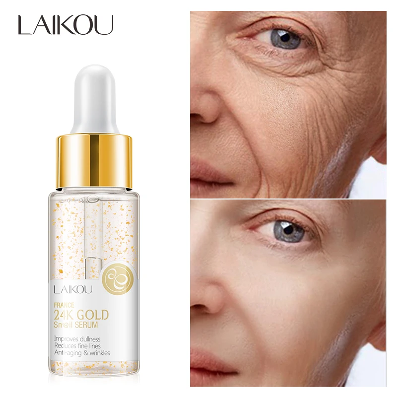 LAIKOU 24K Золотая улиточная сыворотка, экстракт улитки, увлажняющий крем для лица, лечение акне, уход за кожей, восстановление и отбеливание, AntiAnging Winkles