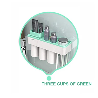 Threecup holdergreen MSJO держатель для зубных щеток Автоматический Диспенсер для зубной пасты Магнитная Адсорбция перевернутый Телефон для хранения декора аксессуары для ванной комнаты Набор - Цвет: Threecup holdergreen