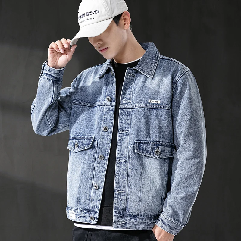 

Unisex Casual Men Denim Cargo Jacket Overcoat Male Streetwear Womens Hip Hop Loose Jeans Coat cowboy