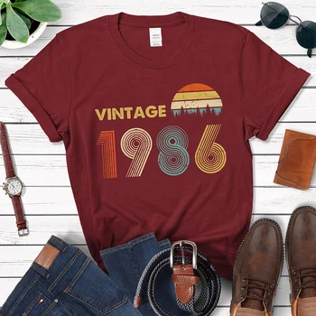 Vintage 1986 Birthday Party Women T Shirt Best Friends Gift for Her High Quality Graphic T-shirt Retro 36 Years Old Birthday Top
