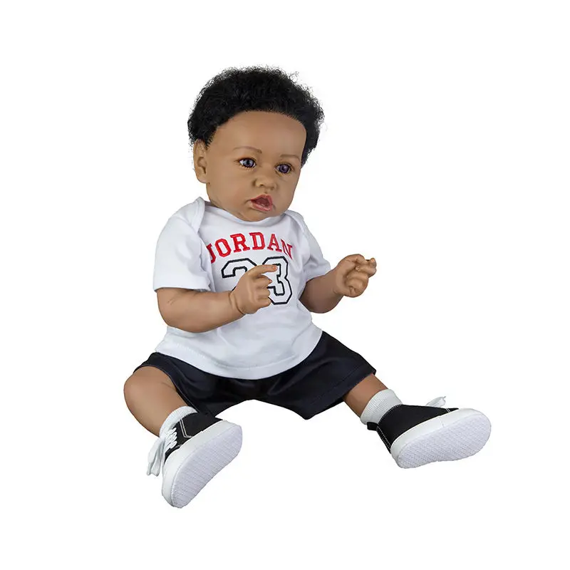 

23''American Reborn Baby Dolls 58CM Full Silicone Black Skin Curly Hair Real Touch Baby Doll Bath Toy For Birthday Gift