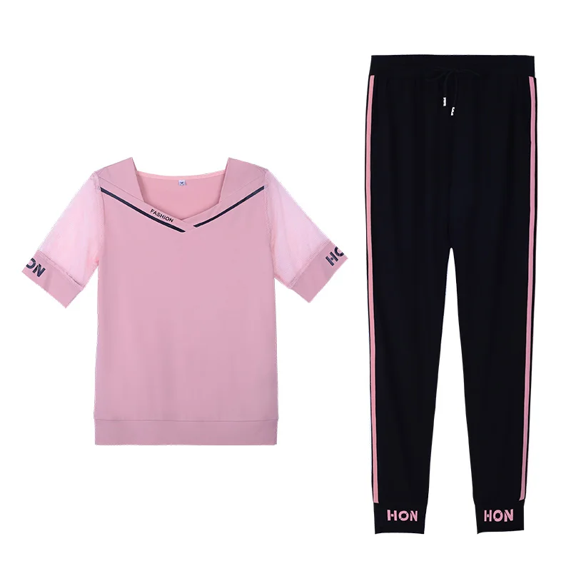 

Summer Two Piece Set 2021 New Fashion Loose Thin Cotton Short Sleeved Sportswear 2piece Set Women Clothes Red Black White Pink