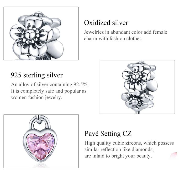 

2021 NEW 925 Sterling Silver Bijoux Heart Pendant Flower Charm fit Original Bracelet Beads for Women Making Fine Jewelry