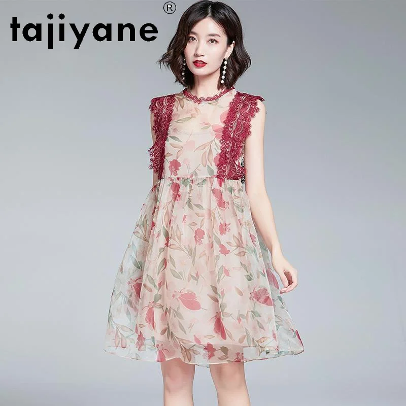 

Tajiyane 2021 Women's Summer Dress 100% Silk Mini Dresses Woman Cloth Female Real Silk Dress Sundress Elegant Vestidos TN2504