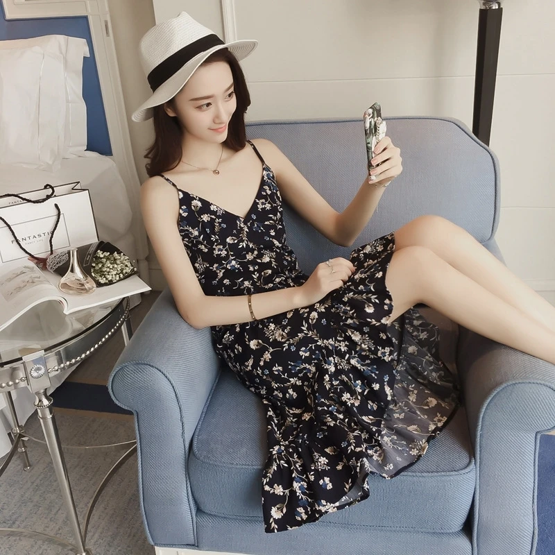 

Женские летние платья 2021 сексуальный v-образный вырез Цветочный принт богемный пляжный сарафан без рукавов с лямкой на шее платье миди вече...