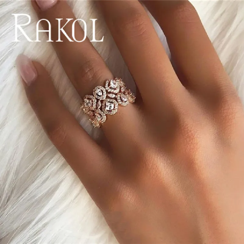RAKOL высокое качество кубический циркон женские открытые кольца для женщин