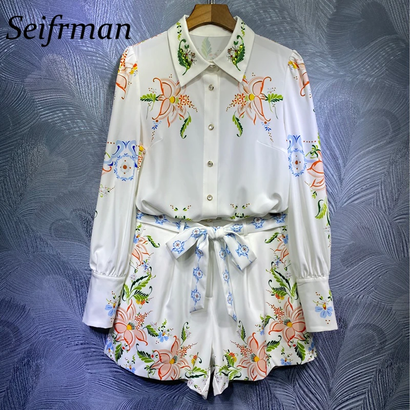 

Женские летние дизайнерские шорты Seifrmann, блузка свободного кроя с рукавами-фонариками и бусинами с кристаллами и шорты с высокой талией, ком...