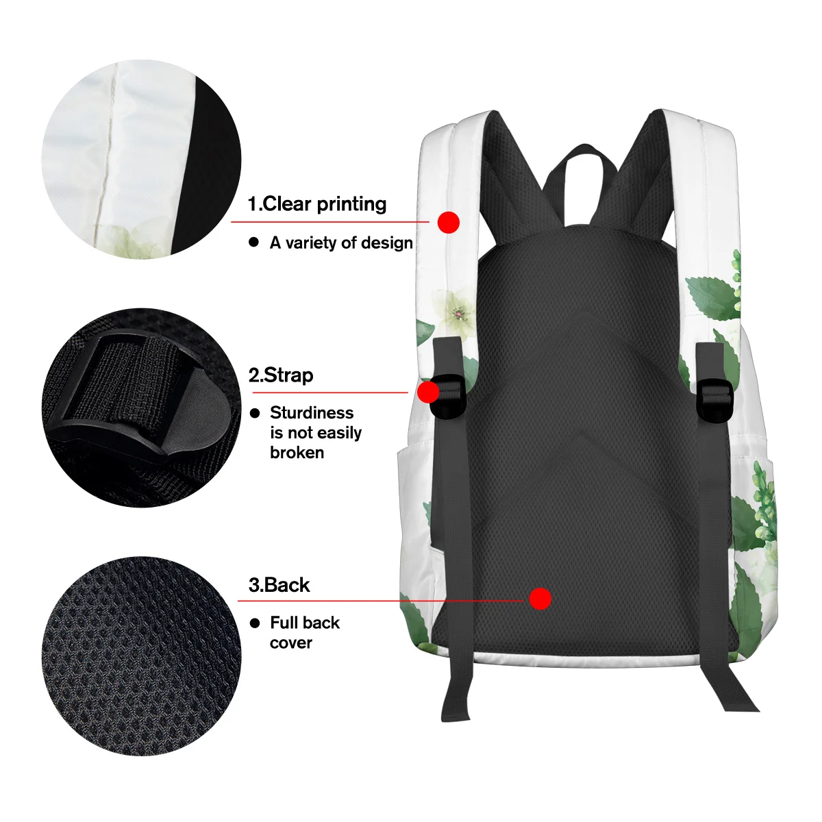 Nordic Green Plants Night Light Reflective Computer Backpack College Backpacks Casual Daypacks Sports Easy To Clean | Багаж и сумки