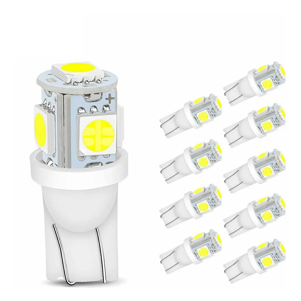 

10 шт., автомобисветодиодный светодиодные лампы для чтения T10 W5W 5050 5SMD 168 194 192 DC 12 В