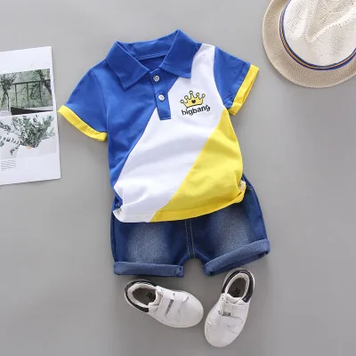 Boys school style clothing set summer children fashion cotton t-shirt+denim shorts 2pcs toddler outfits for kids clothes |