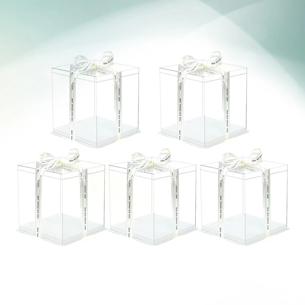 

5pcs Transparent Birthday Cake Box Cake Packaging Boxes Organizer Cake Case For Home Dessert Shop (Single Layer,without
