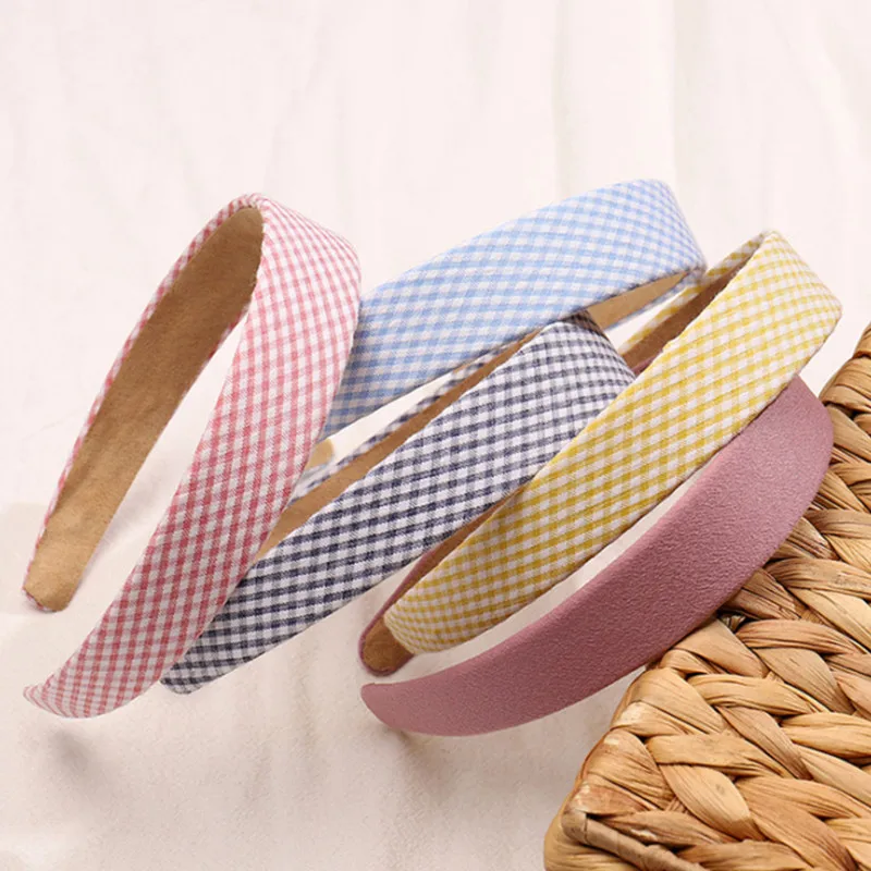 Повязка для волос женская однотонная в клетку корейский стиль ретро с широкими