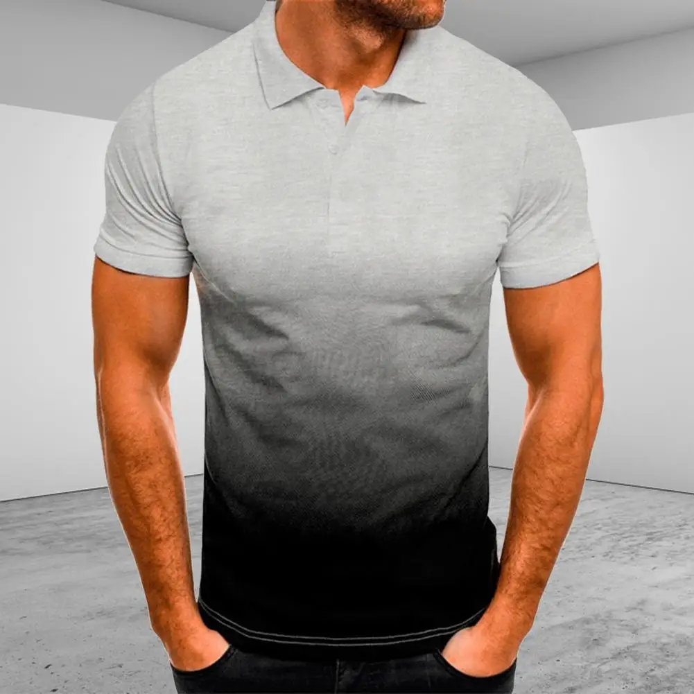 

Men Contrast Color Lapel Design T-Shirt Loose Short Sleeve Breathe Freely Tops Lapel Moisture Absorption Printed Shirt for Sport