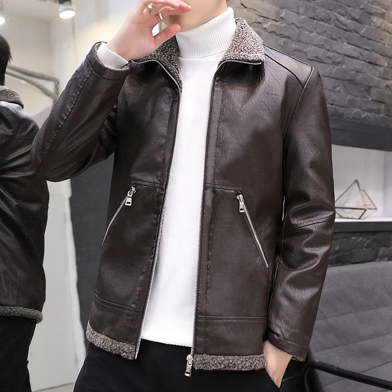 

Motorcycle Leather Jacket Men Slim Fit Zipper PU Jacket Korean Men's Jackets PU Leather Fashion Casual Outwear For Man