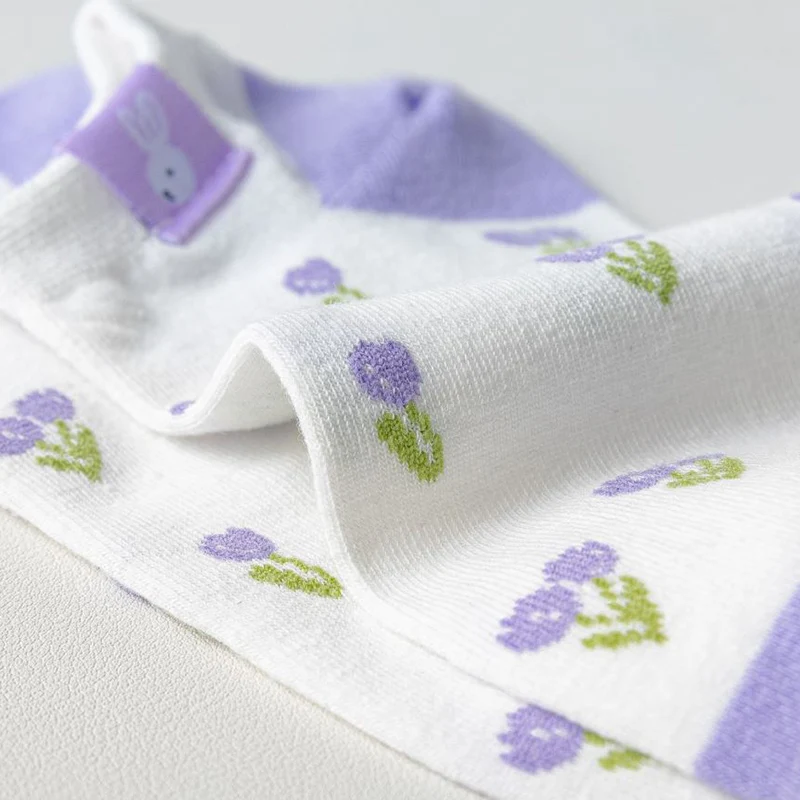 

5 Pairs Pack Women Socks Set Japanese Fashion Cartoon Blue Dot Stripe Rabbit Cloth Label Sweet Cute Cotton Short Meias Mulher