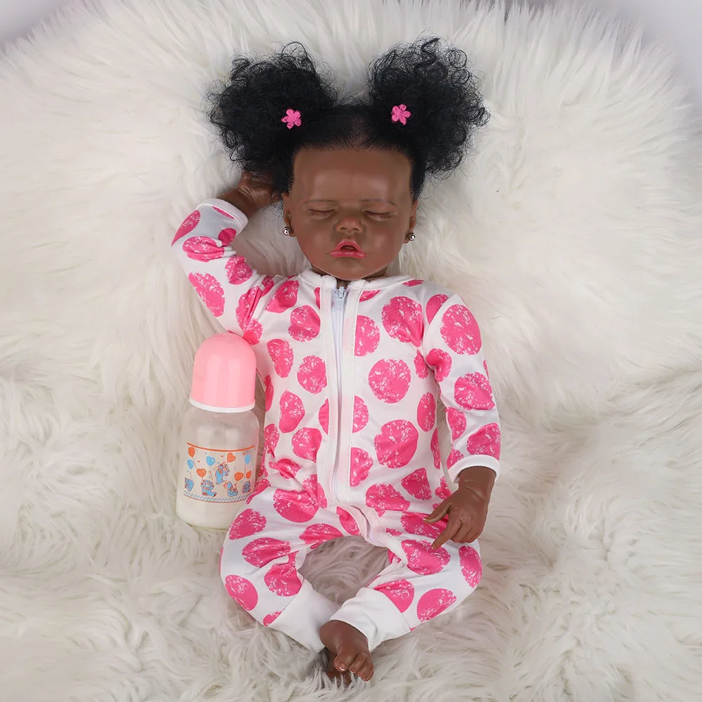 

43CM/17" Reborn Doll Twin B In Dark Brown Skin Color Popular Bebe Silicone/Cloth Full Body Handmade African American Baby Toy