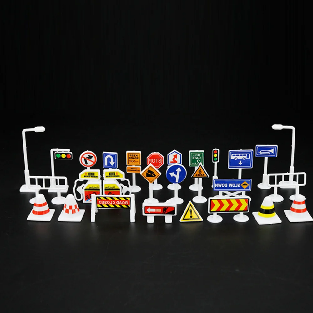 

28 Pieces Children Car Toy Accessories Traffic Signs Indicator In English