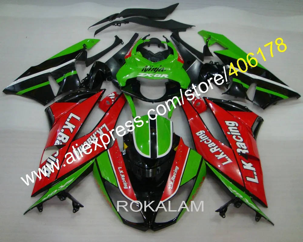 

Для Kawasaki NINJA обтекатель ZX6R ZX 6R 636 зеленый красный черный ZX-6R 2009 2010 2011 2012 ZX636 средства ухода за кожей Kit (литья под давлением)