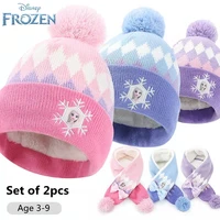 disney frozen children winter hat scarf for girls elsa outdoor wind proof thickening keep warm knitted hats girl christmas gifts