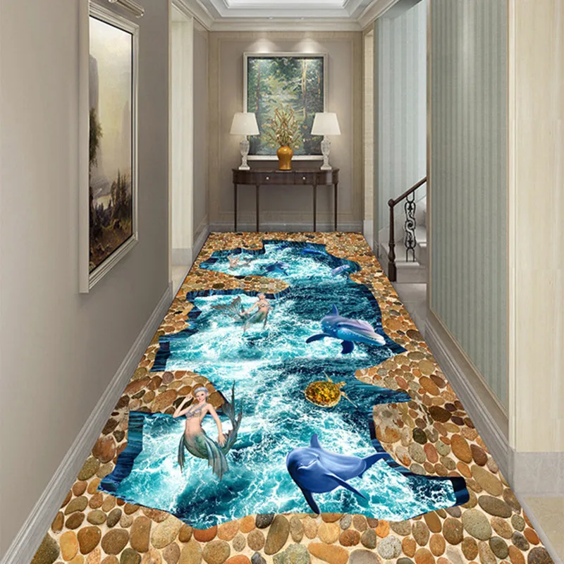 

Dolphin Mermaid 3D Carpet Long Hallway Corridor Rug Crystal Velvet Living Room Area Rug Kids Play Bedroom Floor Rug Kitchen Mat