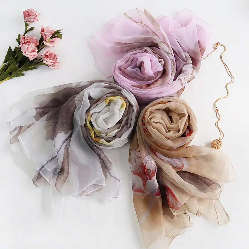 

Spring 2020 new Korean flower printing lady silk scarf summer sun protection decoration scarf air conditioning room Yourou shawl
