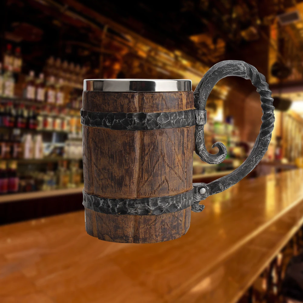Decorative Vintage Kitchen Accessories Beer Mug Hotel Resin Restaurant Bar Double Wall With Handle Bucket Shaped Drinkware | Дом и сад