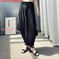 miyake pleated little feet pants tapered pants nine point casual pants elastic stretch summer new style pleats ropa mujer