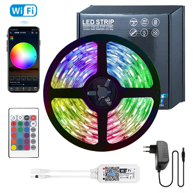 WIFI контроллер LED полосы светильник Alexa 5 м 10 15 SMD 5050 2835 Водонепроницаемый цветная