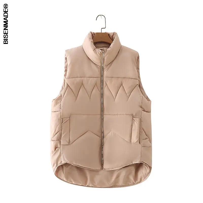 

Sleeveless Vest Plus Size Women's Clothes Winter 2021 Outwear Fashion Stand Collar Asymmetrical Length Cotton-Padded Coat