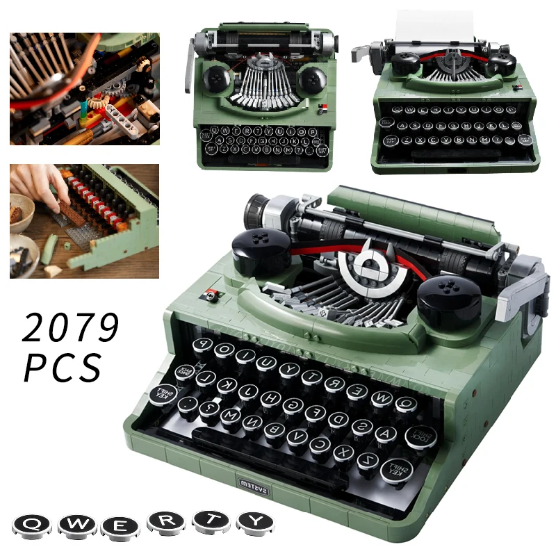

Новинка 2021, серия Ideas, 2079 шт., винтажная машинка для письма в стиле ретро, строительные блоки, кирпичи, клавиатура MOC, детская машинка для письм...