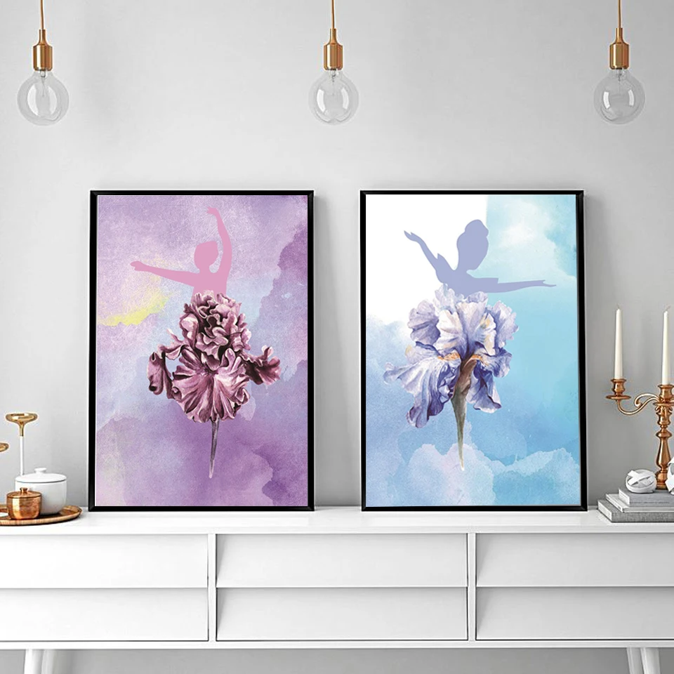 

The Ballet Dancer Poster In The Decorative Painting Flower Purple Blue Can Be Customized Nordic Decoration Home Frameless Style