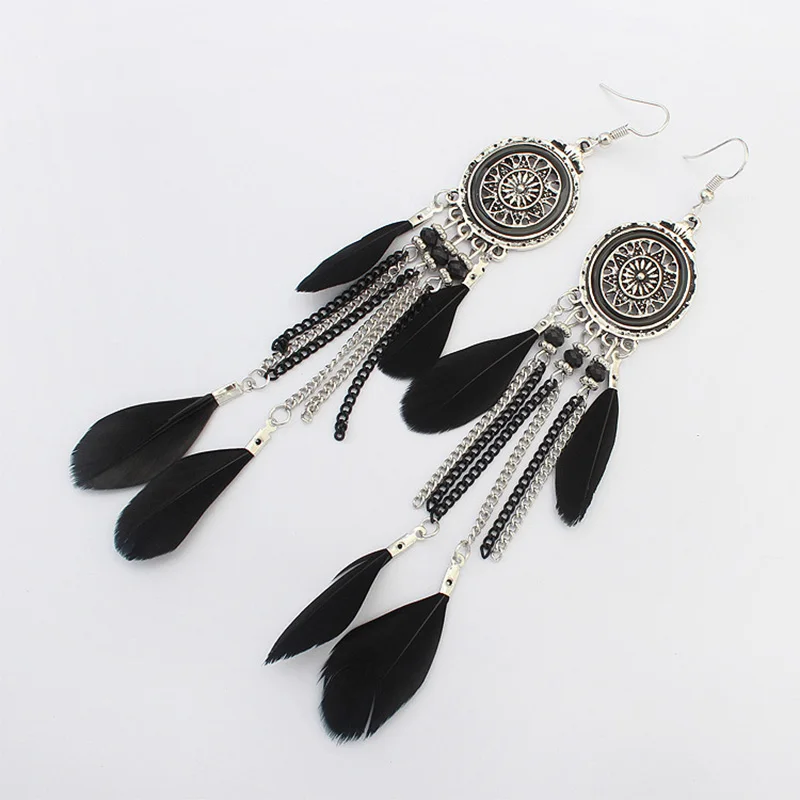 Серьги с перьями в европейском и американском национальном стиле модные серьги