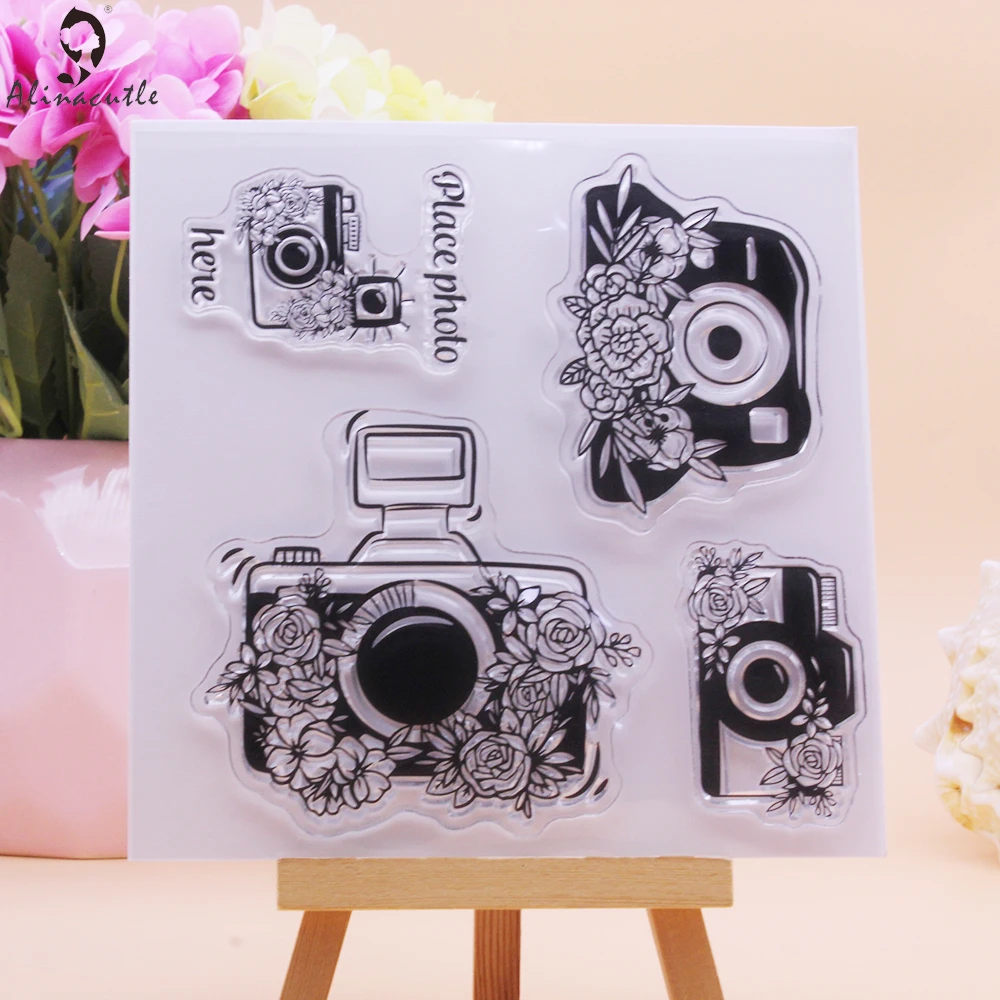 

CLEAR STAMPS Flower Camera Place Photo Here Scrapbooking Handmade Card Album Paper Craft Rubber Transparent Silicon Stamp