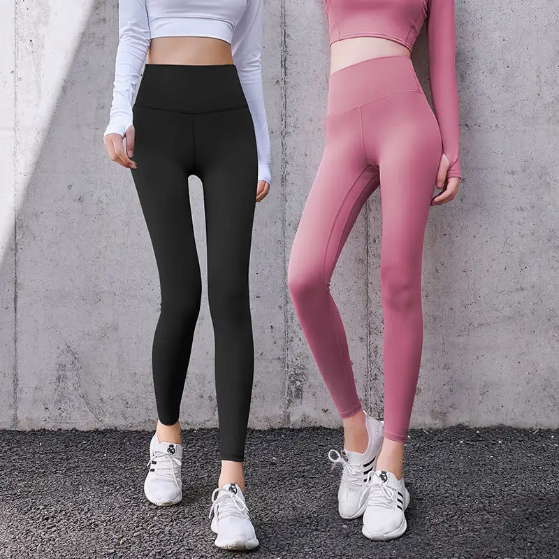 

Women Sports Trousers Sexy Pure Color High Waist Tight Yoga Female Pants Fitness Running Hips Iron Seamless Leggings Breathable